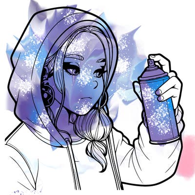 a realistic girl, spray painting