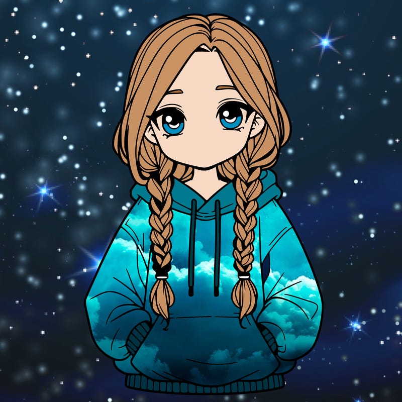 a realistic girl with a oversized hoodie and she has braids