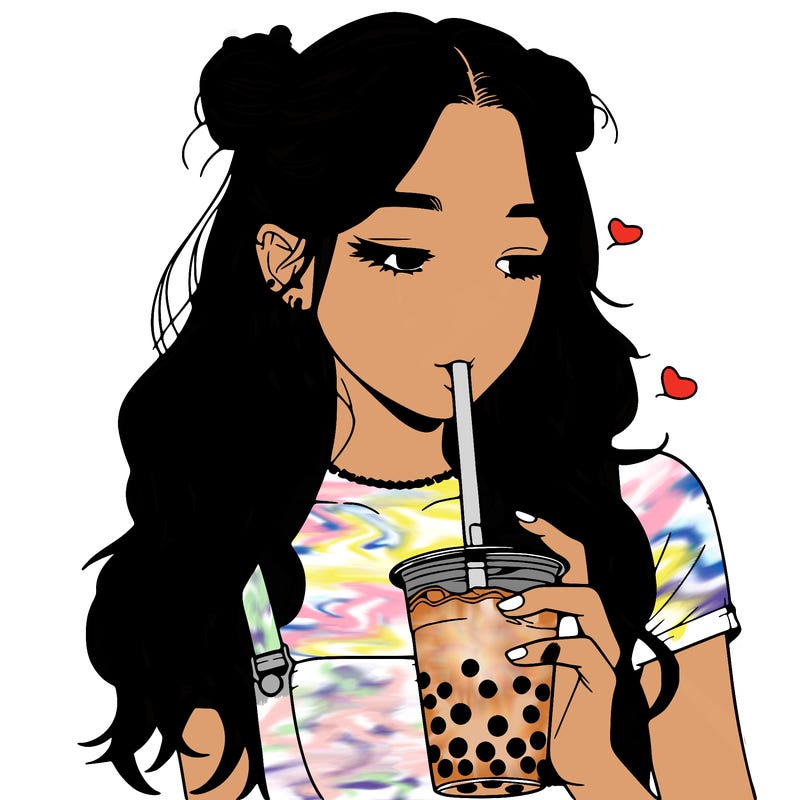 aesthetic realistic girl with boba