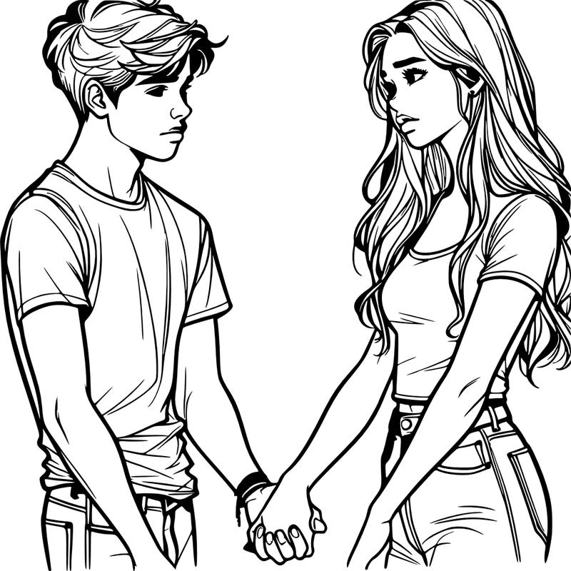 realistic teen couple holding hands