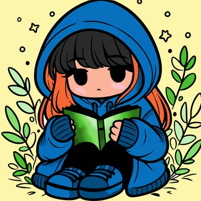 girl in oversized hoodie reading a book