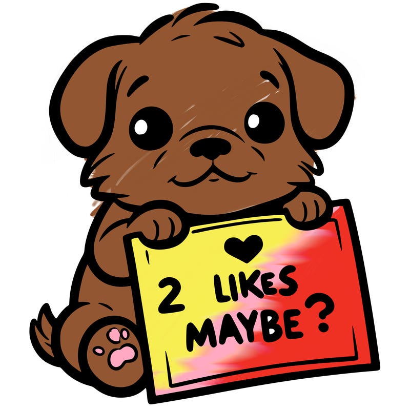 a puppy holding a sign that says 2 likes maybe?