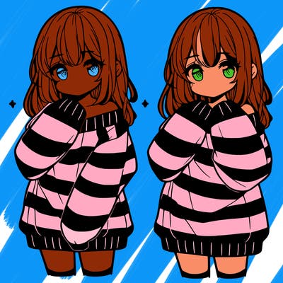 anime girl in a striped oversized sweater