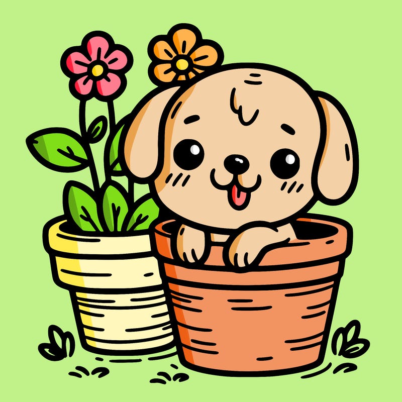 dog in flower pot