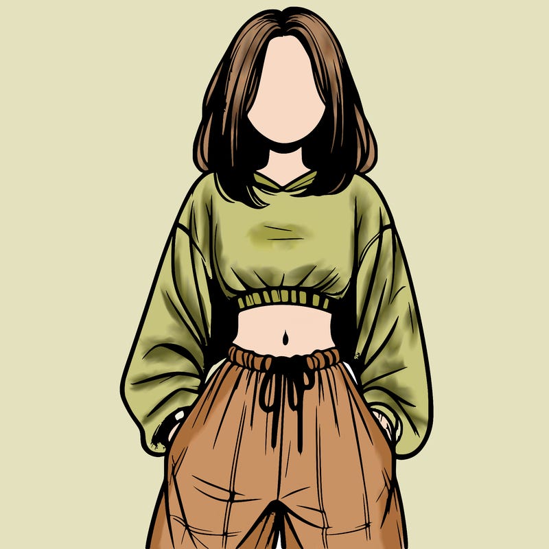 realistic girl faceless with baggy pants and a crop top