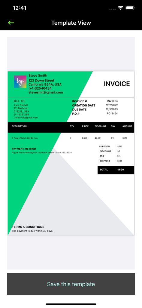 Invoiceto : Invoice Generator - A professional invoice template preview with custom branding and itemized billing details