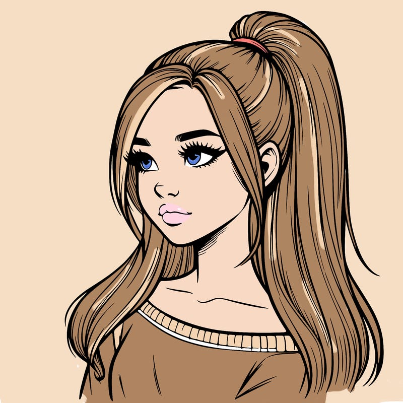 realistic girl with a high ponytail