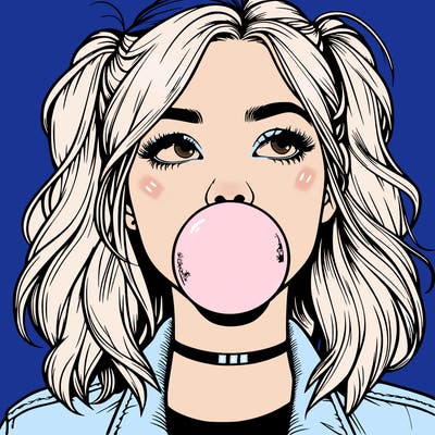 realististic girl blowing bubble -gum