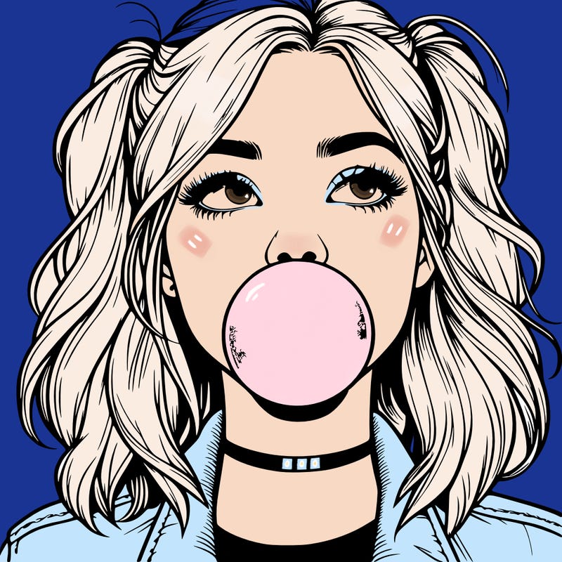 realististic girl blowing bubble -gum