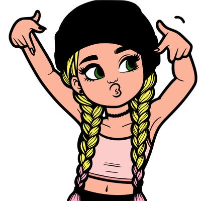realistic teenage girl with braids and a beanie and crop top doing 🫶🏼