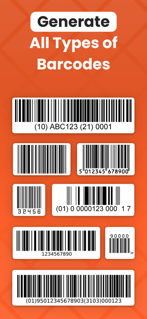 QR Code: Generator & Maker - Interface showing multiple types of barcodes that can be generated with the app