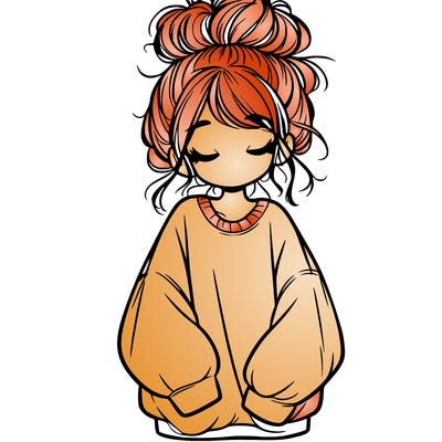 girl with baggy sweatshirt and messy bun