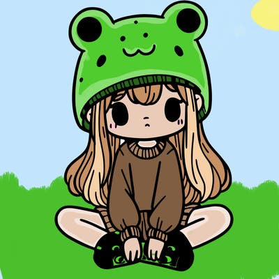 a girl wearing a frog hat and some frog socks