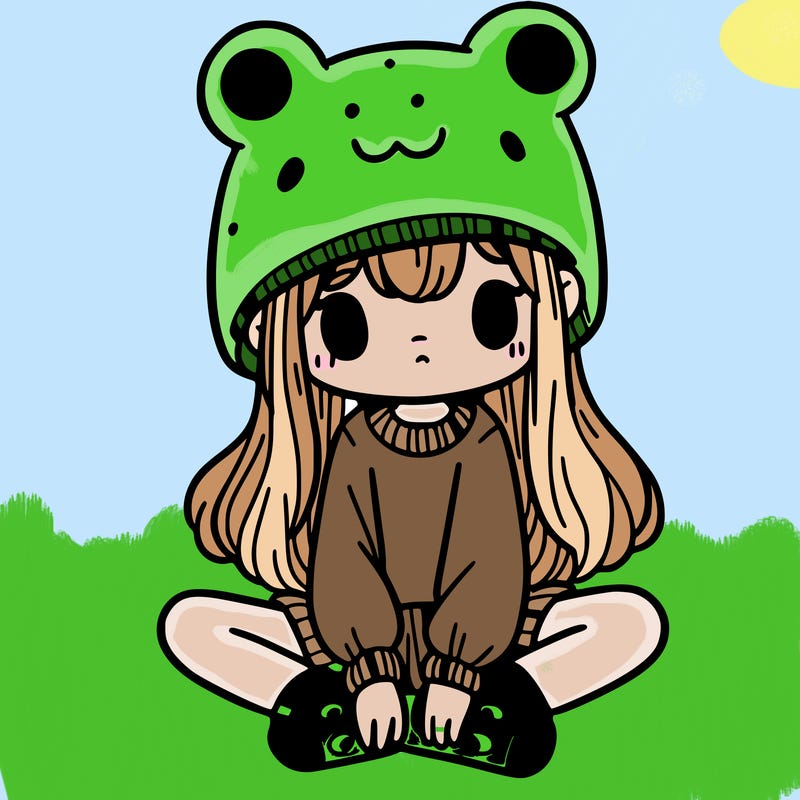 a girl wearing a frog hat and some frog socks