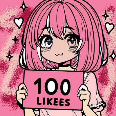 anima girl holding a 100 likes sign in her hand