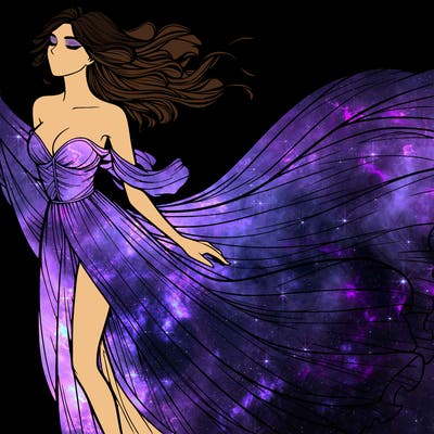 realistic woman in dress flowing the the wind