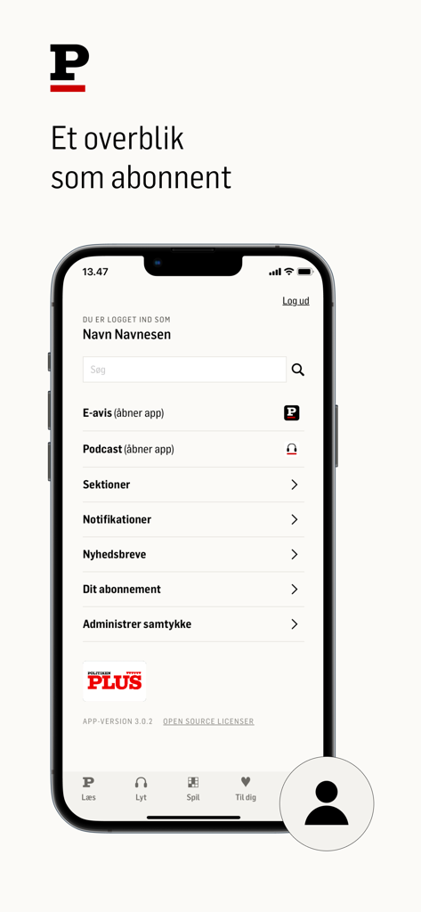 Visão geral da conta de assinante do aplicativo Politiken em um iPhone