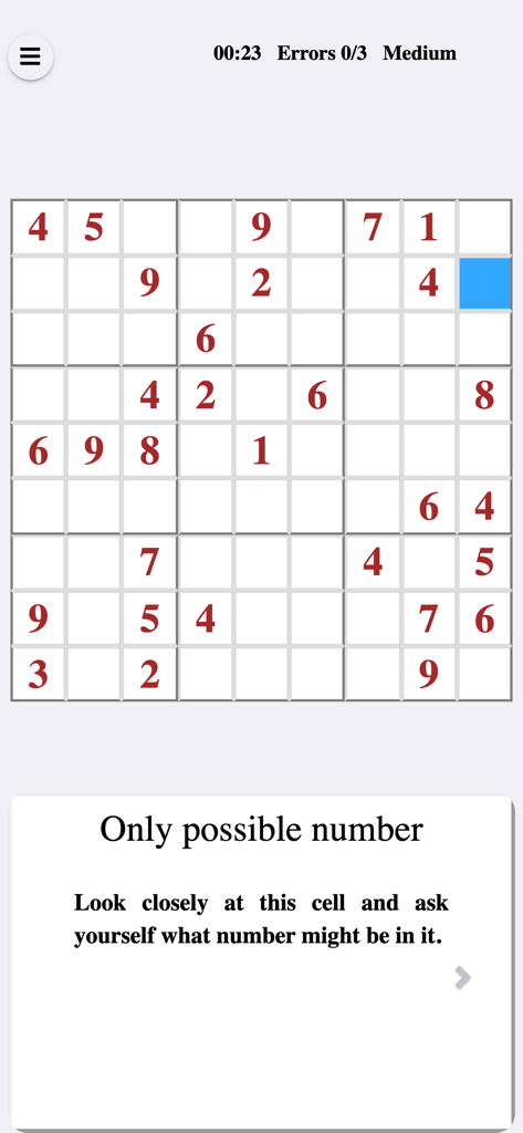 Sudoku Academy - Interfaccia di gioco Sudoku Academy che mostra un puzzle di difficoltà media con un tutor AI che fornisce un suggerimento logico per una cella specifica