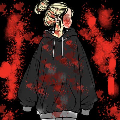 realistic girl with a oversized sweatshirt on and a bun