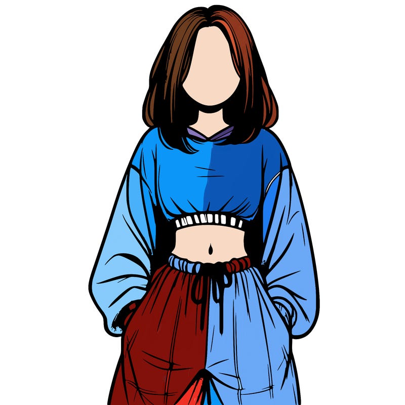realistic girl faceless with baggy pants and a crop top