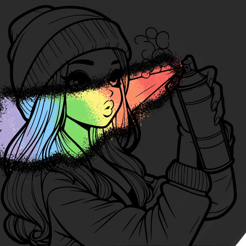 realistic girl spray painting