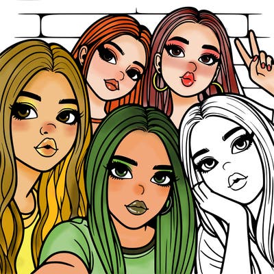 group of teen girls friends y2k up close in a selfie