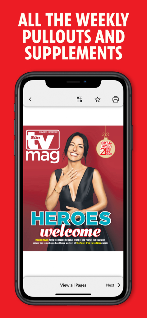 The Sun Digital Newspaper app showing the TV Mag weekly supplement cover featuring Davina McCall.