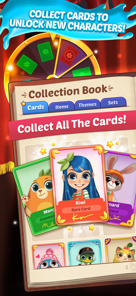 Juice Jam! Match 3 Puzzle Game - Juice Jam character collection book showing rare cards to unlock characters