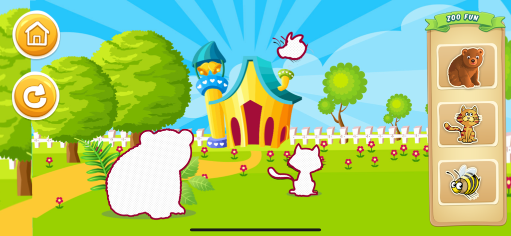 Zoo Fun - Matching Puzzle - Puzzle d'association d'ombres d'animaux dans l'application Zoo Fun avec un ours, un chat et une abeille