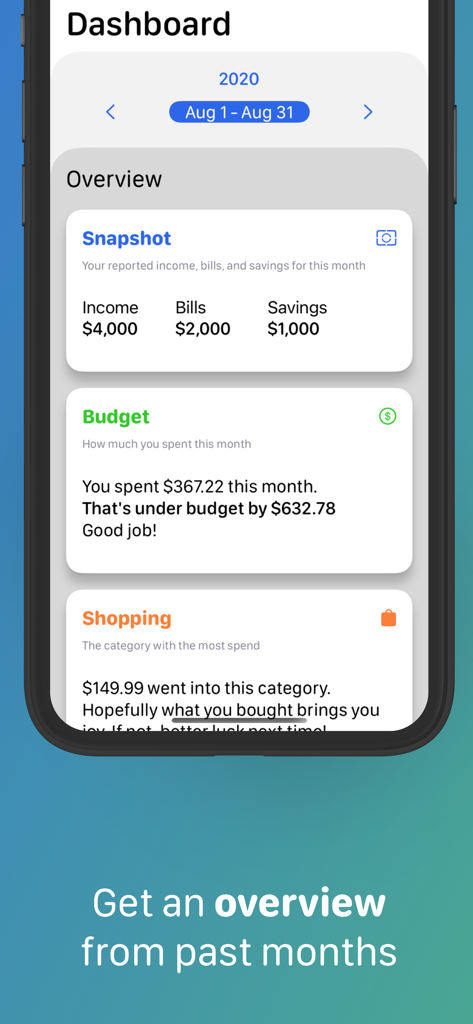 Money Flow - Expense Tracker - Dashboard view of Money Flow expense tracker showing monthly budget and spending summary.
