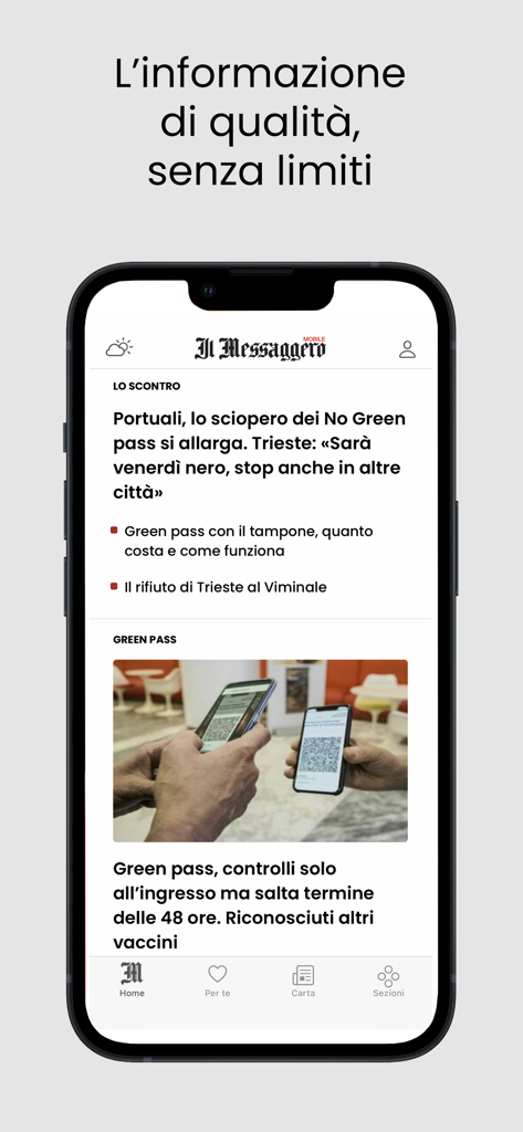 Il Messaggero Mobile app home screen showing the latest Italian news articles and headlines