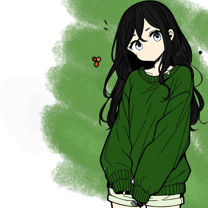 manga teen girl  in a sweater and baggy pants