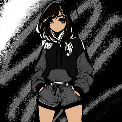 realistic girl in shorts and hoodie