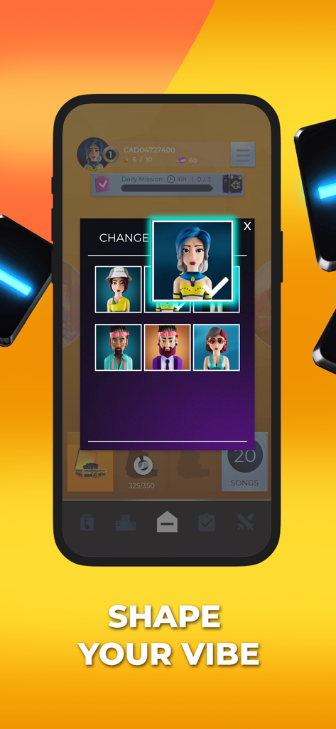 SuperStar: Music Game - Una pantalla de selección de personajes en el juego de música SuperStar que muestra varias opciones de avatares 3D estilizados para los jugadores.