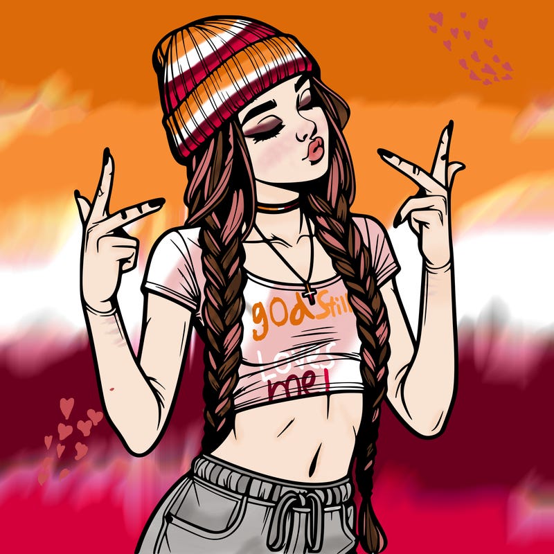 realistic teenage girl with braids and a beanie and crop top doing 🫶🏼