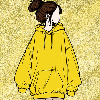 realistic girl with a oversized sweatshirt on and a bun