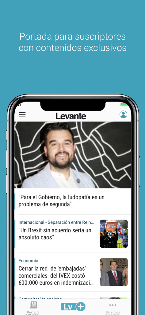 Levante-emv - Levante-emv mobile app homepage showing exclusive news articles and headlines for subscribers