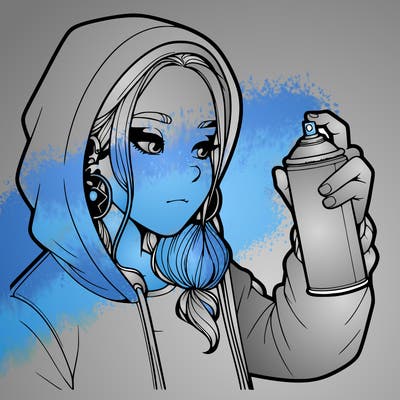 a realistic girl, spray painting