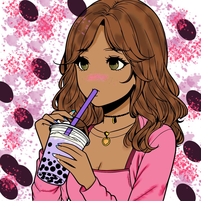 realistic girl drinking boba tea