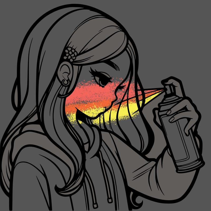 a realistic girl spray painting