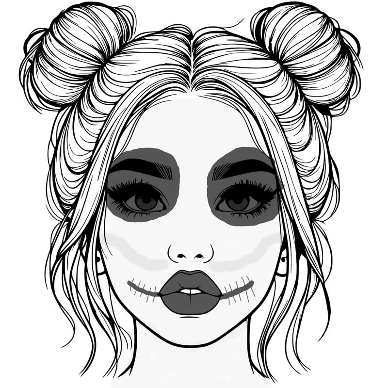 realistic girl with two buns on her hair and lips