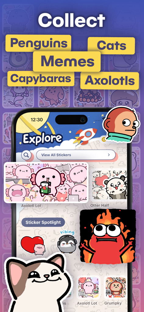 Sticker Book for iMessage - Interface of the Sticker Book for iMessage app displaying a collection of cute animal and meme stickers