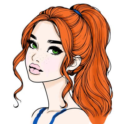 realistic girl with a ponytail on her hair and lips