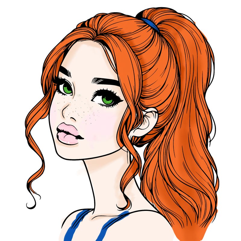 realistic girl with a ponytail on her hair and lips