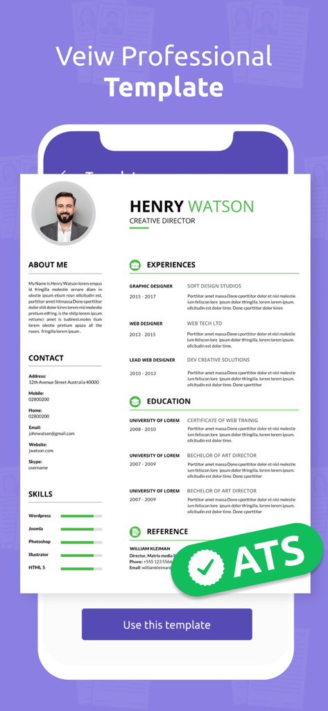CV Maker: Resume Builder App - Professionelle ATS-freundliche Lebenslaufvorlage für einen Creative Director