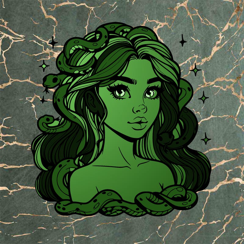 realistic girl with snakes as hair