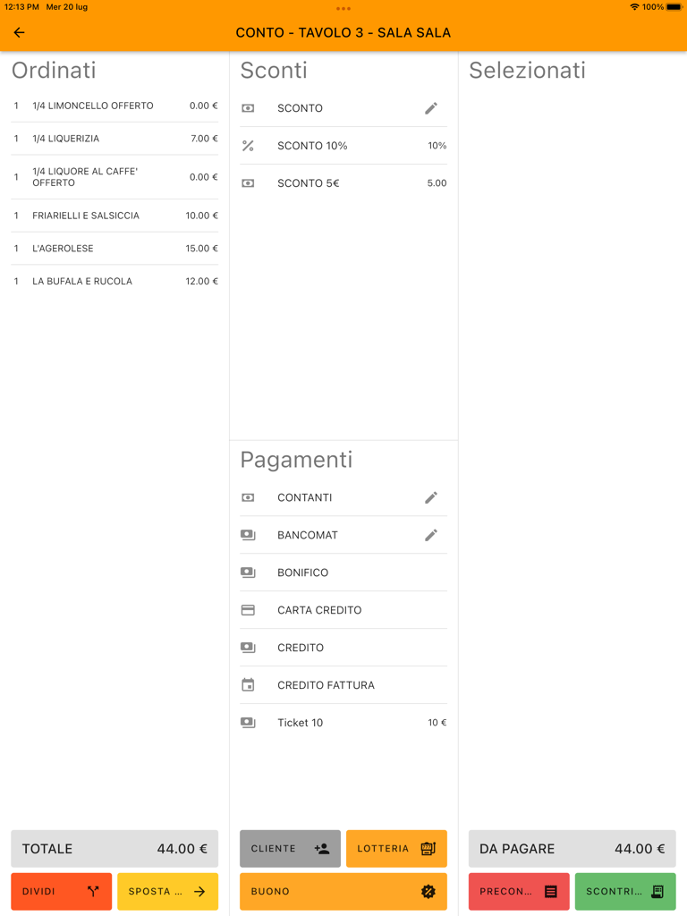 Interfaz TPV para iPad Tavolinux 3 que muestra detalles de la factura y opciones de pago para una mesa de restaurante