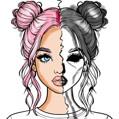 realistic girl with two buns in hair and lips