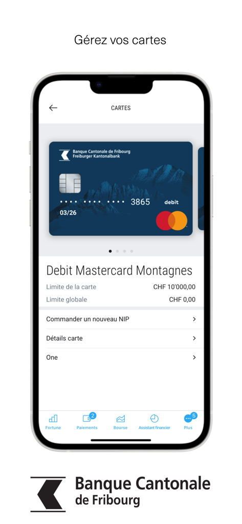 BCF Mobile Banking - BCF Mobile Banking app interface for managing a Debit Mastercard including card limits and settings.