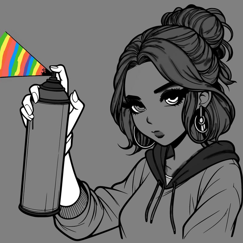 a realistic girl spray painting